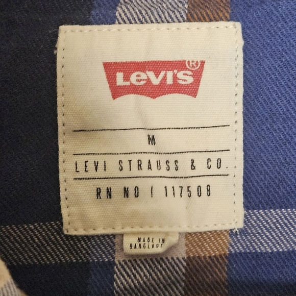 Levi's Mens Flannel Button Down Button Up Long Sleeve Blue Plaid Western Medium - Picture 7 of 13
